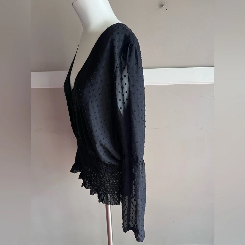 Ya Los Angeles Black Sheer Blouse with Textured Dots